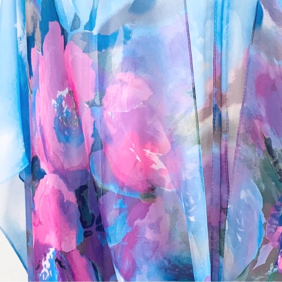 Pink and Blue Floral Kimono Bathing Suit Cover Up Shawl - Picture 3 of 3
